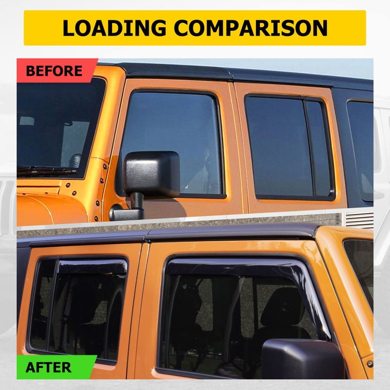 AUXMART 4Pcs Side Window Deflector Wind Rain Shade Visor Guard for 2007-2017 4-Door Jeep Wrangler JK Vent Visor Window Rain Guards for JK Wrangler 4 Door 2007-2017(Not for JL) - Image 5